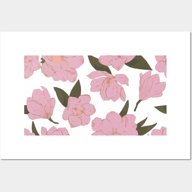 Cold pink magnolias pattern Wall Art by White-Peony